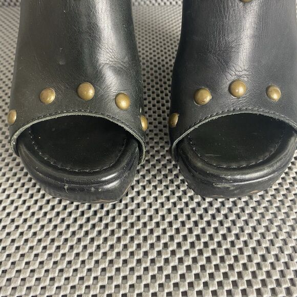 Stuart Weitzman Mules Womens 5.5 Black Leather Platform Heeled Made In Spain - Picture 9 of 15